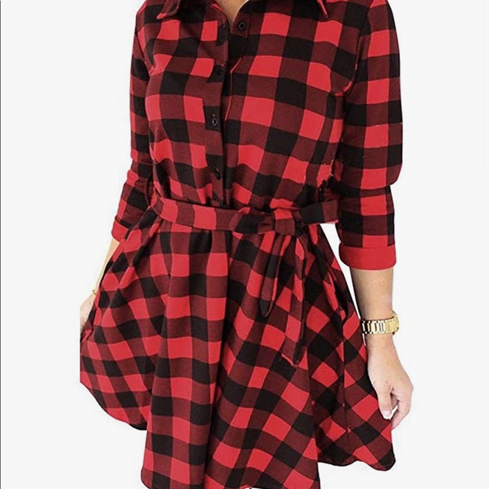 Red Flannel Long Sleeve Dress
